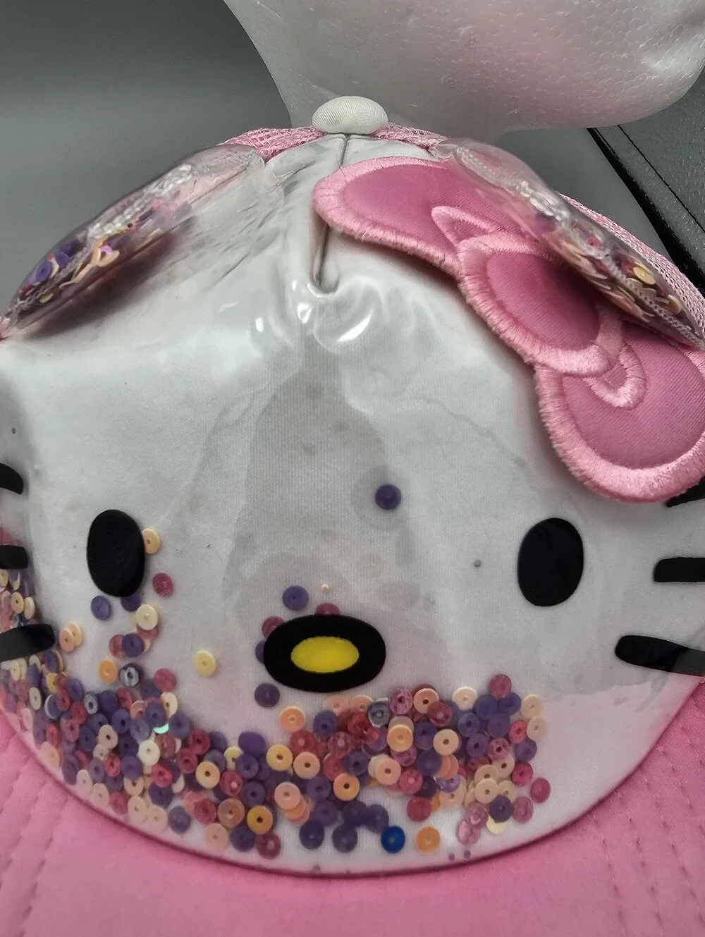 Hello Kitty 3D Ear Trucker Hat Pink Shaker Glitter Sequin Confetti Filled Sanrio